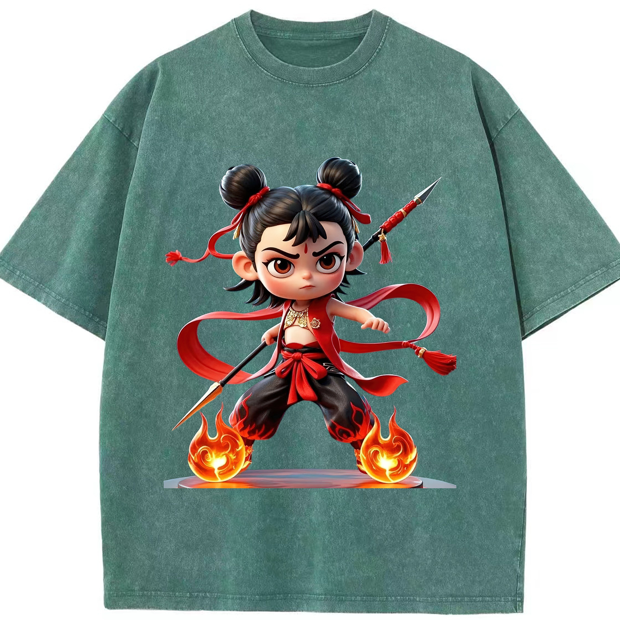 （画像用） Ne Zha 2 ナタ 魔童の大暴れ 綿100% ヴィンテージ風 半袖Tシャツ（フロントプリント）